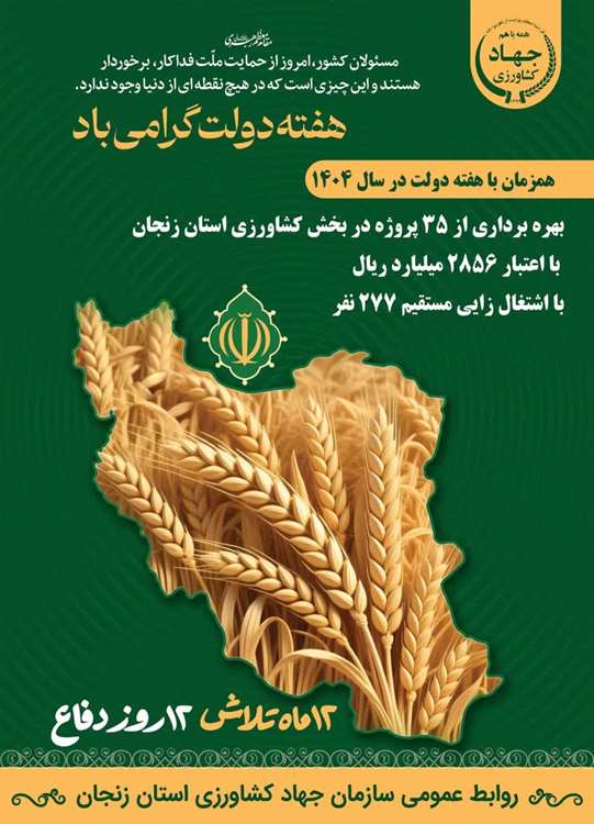 بهره‌برداری از ۳۵ پروژه کشاورزی با اعتبار ۲۸۵۶ میلیارد ریال در زنجان به مناسبت هفته دولت 